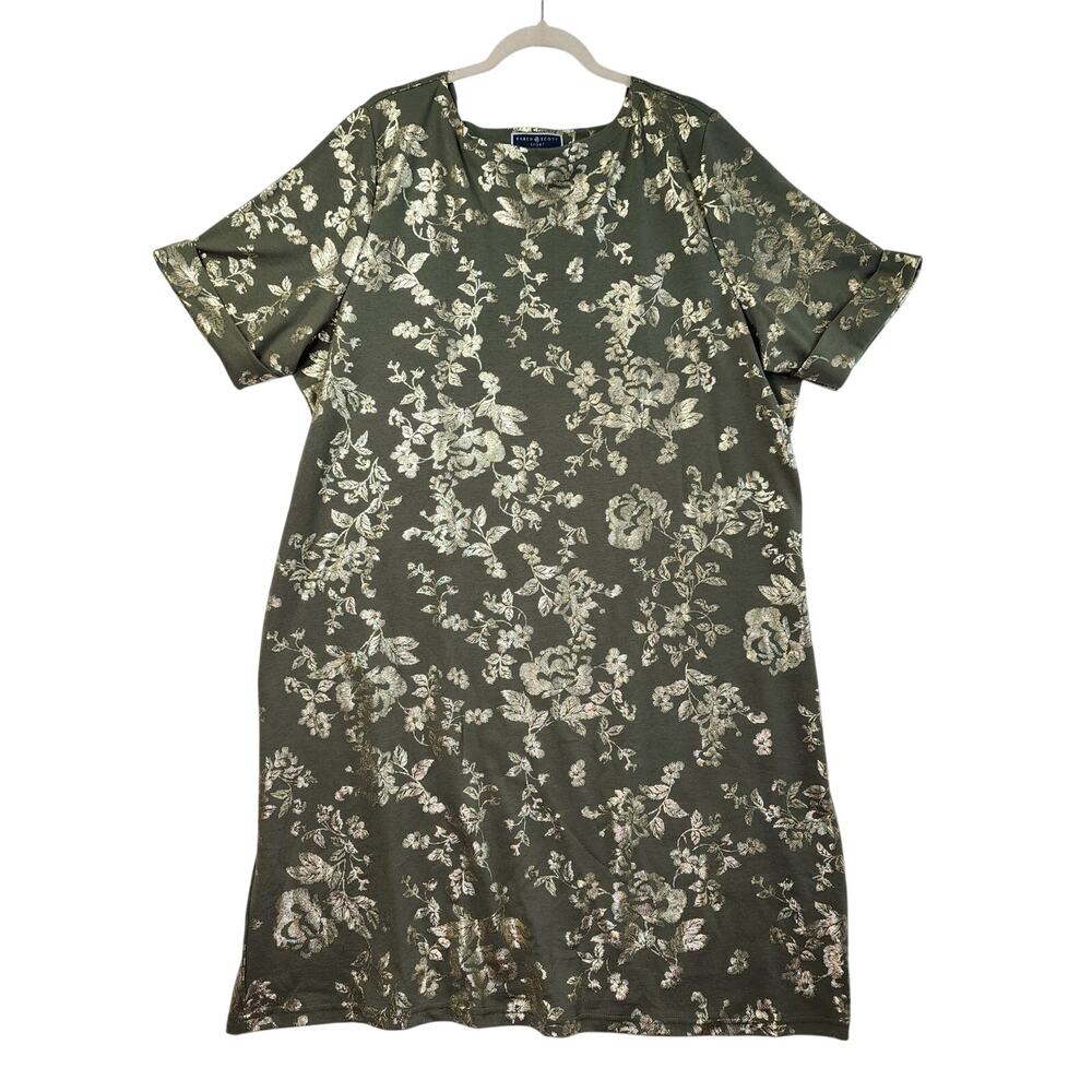 Karen Scott Sheath Dress Olive Green Gold Floral Print NWT Size 3X